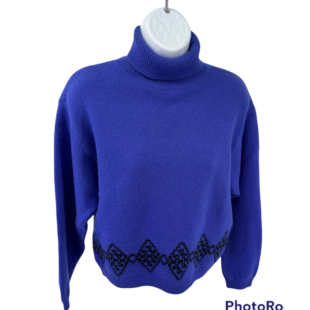 Vtg United Colors of Benetton Turtleneck Sweater Womens Medium 46 EU Blue Wool
